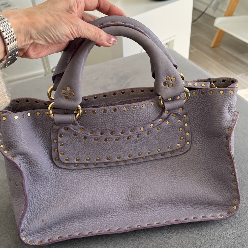 Celine Studded Lavender Leather Boogie Top Handle Bag Gold Studs Vintage
